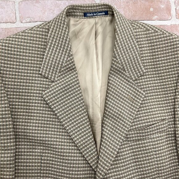 Bachrach Blazer Men 42L‎ Beige Gray Check Woven Classic Jacket Wool Canada VTG - Picture 2 of 15
